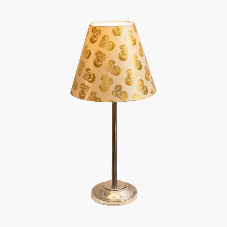 HOMESAKE Gold Steel Table Lamp with Printed Linen Shade