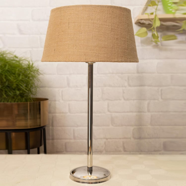 HOMESAKE Brown Steel Table Lamp With Linen Shade