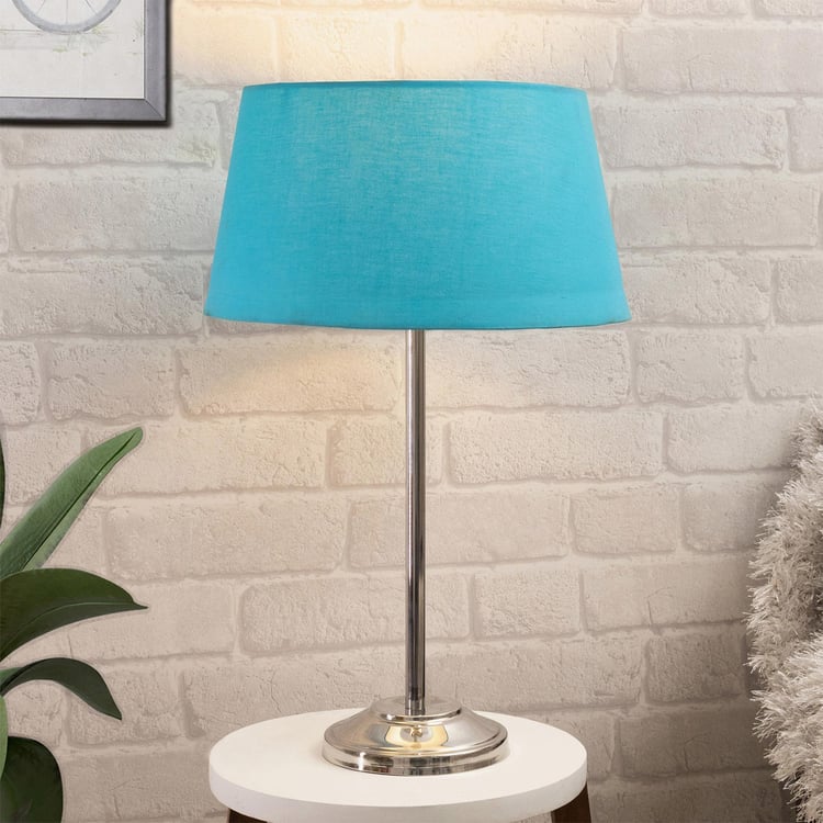 HOMESAKE Blue Steel Table Lamp With Linen Shade