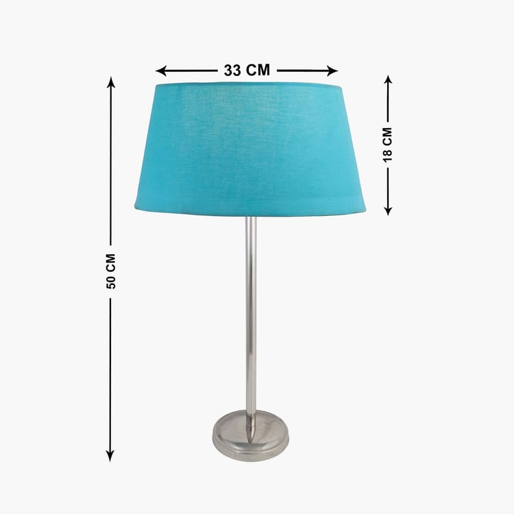 HOMESAKE Blue Steel Table Lamp With Linen Shade