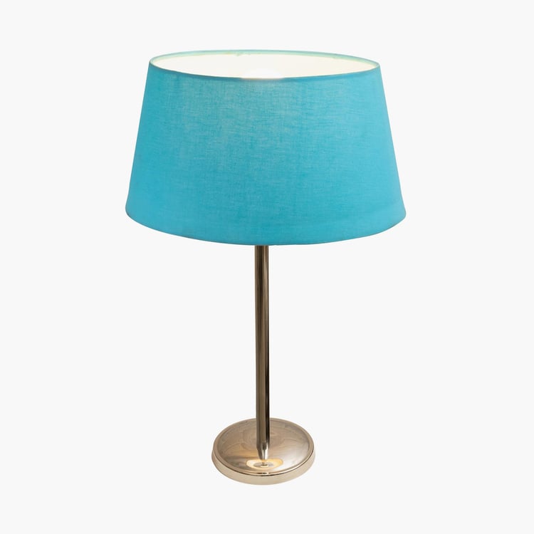 HOMESAKE Blue Steel Table Lamp With Linen Shade