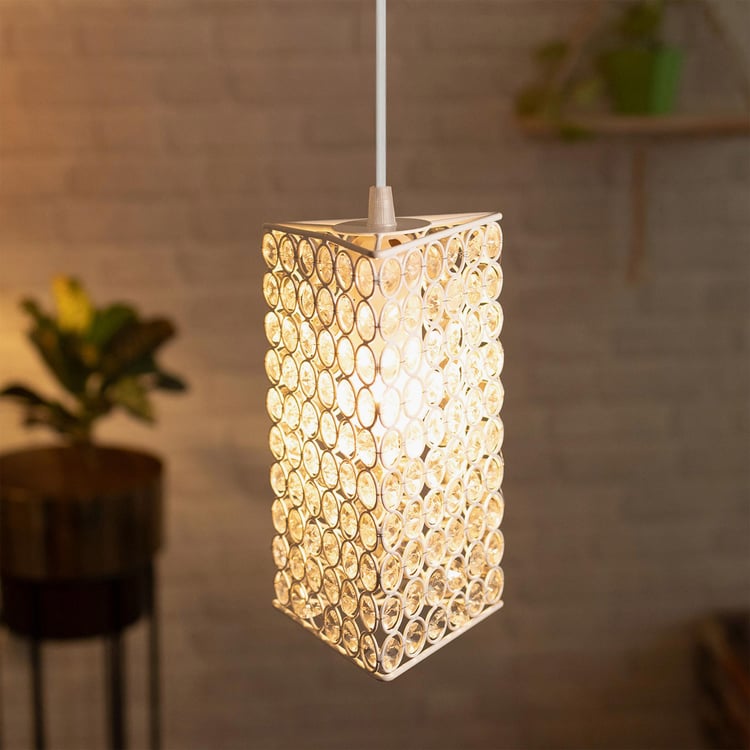 HOMESAKE White Crystal Embellished Triangle Metal Pendant Light