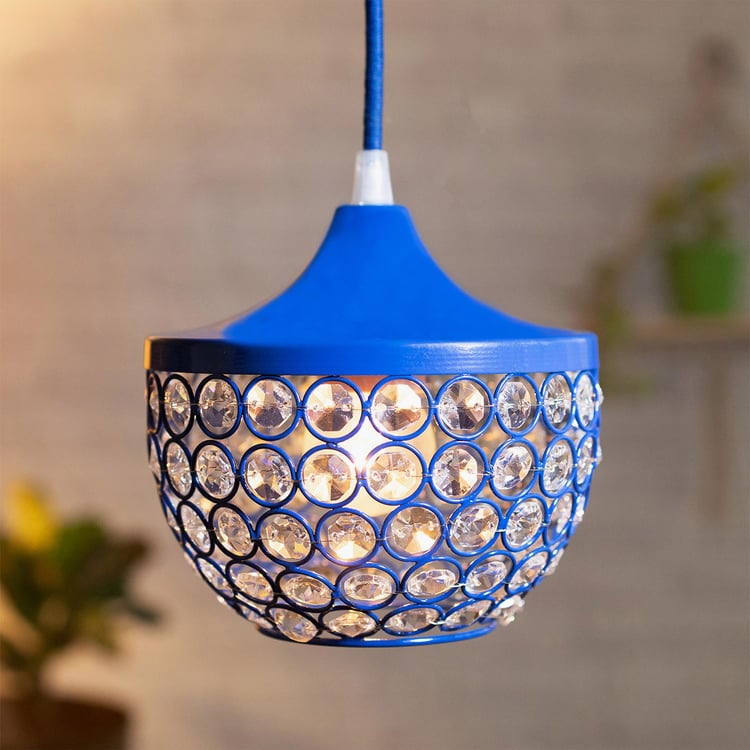 HOMESAKE Blue Crystal Embellished Goblet Metal Pendant Light