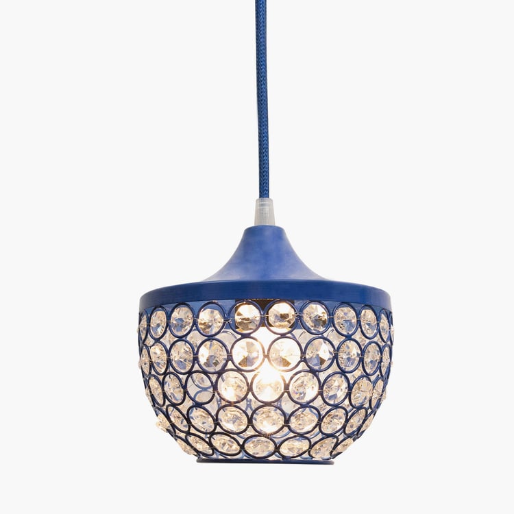 HOMESAKE Blue Crystal Embellished Goblet Metal Pendant Light