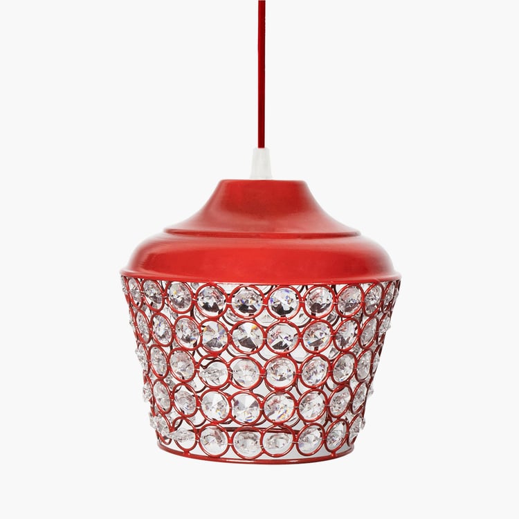 HOMESAKE Red Crystal Embellished Nordic Metal Pendant Light