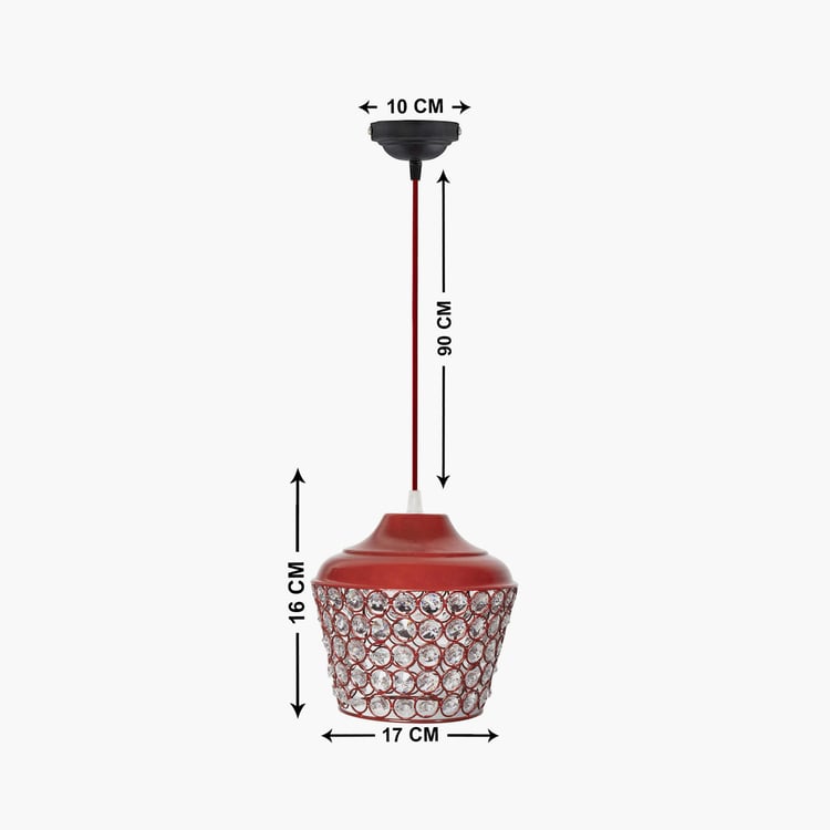 HOMESAKE Red Crystal Embellished Nordic Metal Pendant Light