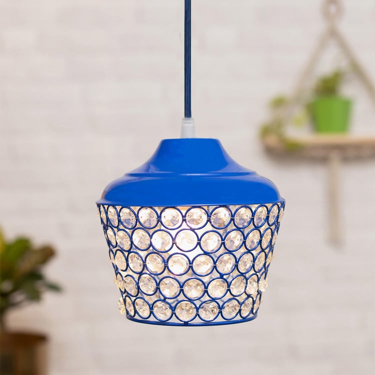 HOMESAKE Blue Crystal Embellished Metal Pendant Light