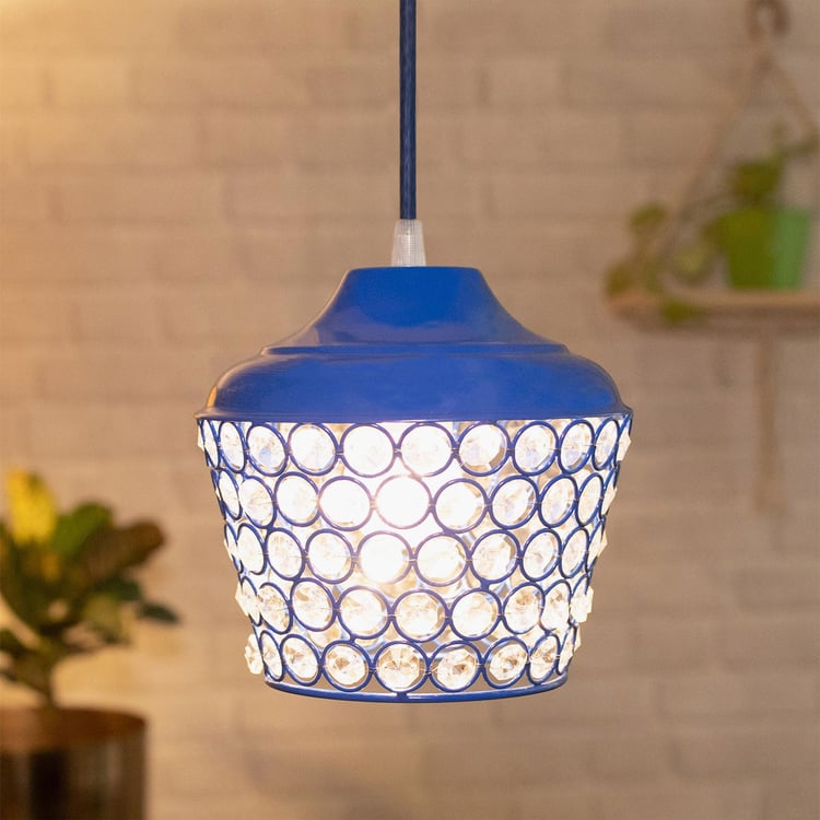 HOMESAKE Blue Crystal Embellished Metal Pendant Light