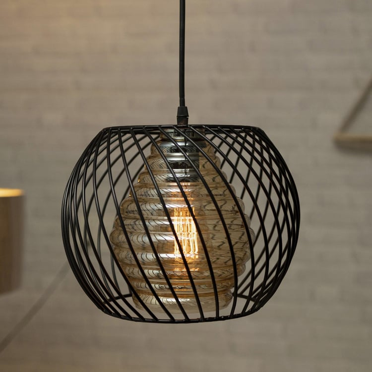 HOMESAKE Contemporary Decor Black Metal Twister Cage Pendant Light