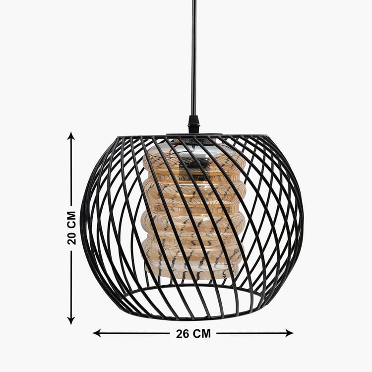 HOMESAKE Black Metal Cage Pendant Light With Glass Shade