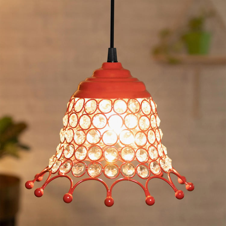 HOMESAKE Red Crystal Embellished Umbrella Metal Pendant Light