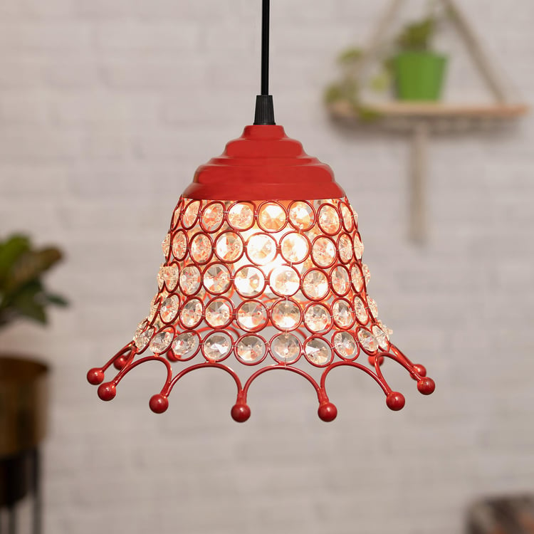 HOMESAKE Red Crystal Embellished Umbrella Metal Pendant Light