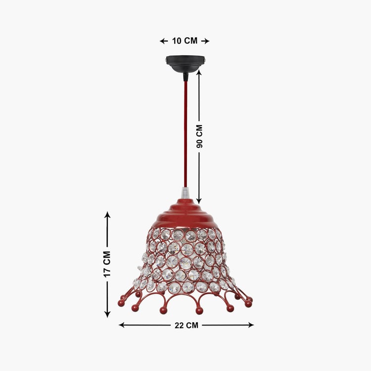 HOMESAKE Red Crystal Embellished Umbrella Metal Pendant Light