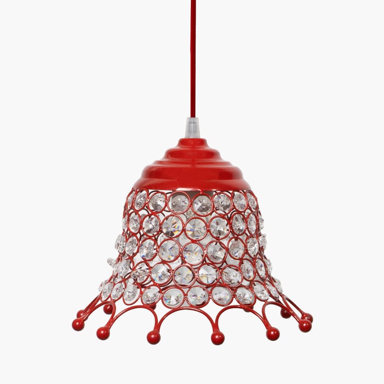 HOMESAKE Red Crystal Embellished Umbrella Metal Pendant Light