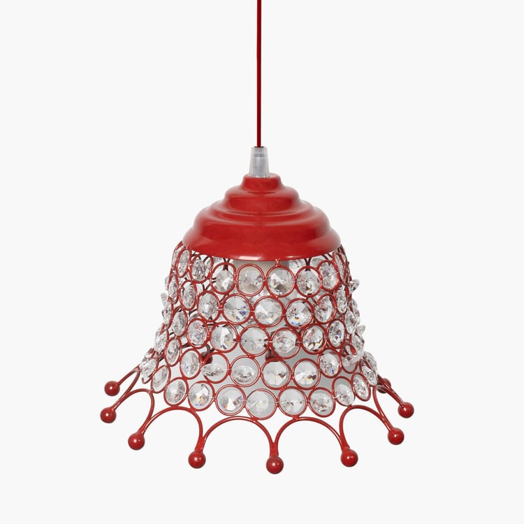 HOMESAKE Red Crystal Embellished Umbrella Metal Pendant Light