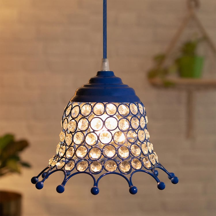 HOMESAKE Blue Crystal Embellished Umbrella Metal Pendant Light