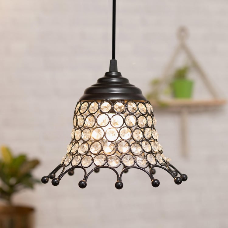 HOMESAKE Black Crystal Embellished Umbrella Pendant Light