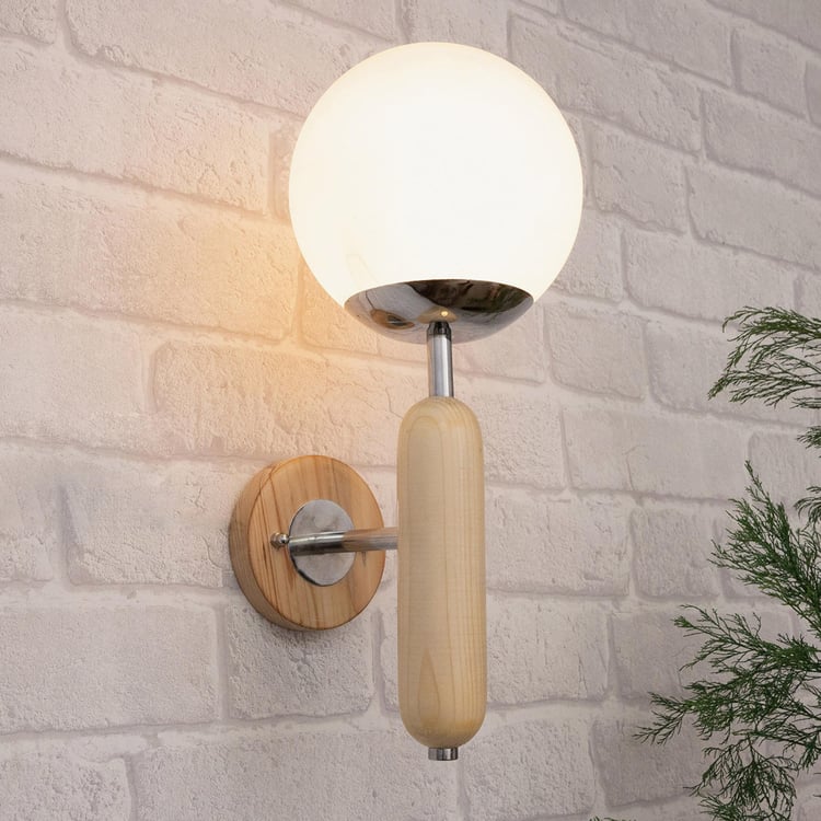 HOMESAKE White Globe Frosted Glass Wall Sconce