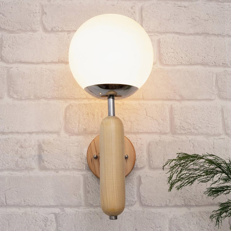 HOMESAKE White Globe Frosted Glass Wall Sconce