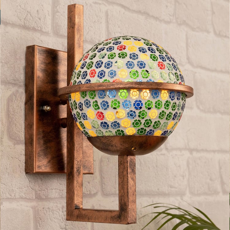 HOMESAKE Copper And White Metal Wall Sconce With Sphere Glass Shade