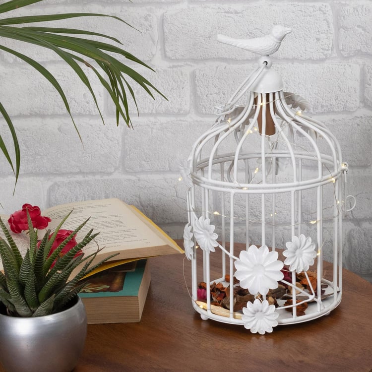 HOMESAKE Contemporary Decor White Metal Bird Cage Tealight Holder