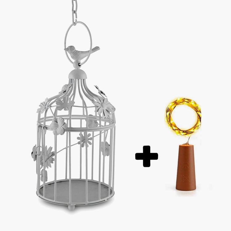 HOMESAKE Contemporary Decor White Metal Bird Cage Tealight Holder