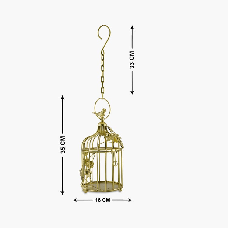 HOMESAKE Gold Iron Bird Cage Hanging T-Light With String Light