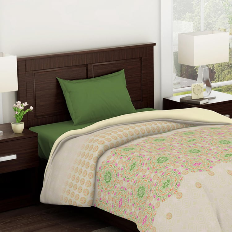 SPACES Essentials Green Printed Cotton Single Quilt - 150x218cm