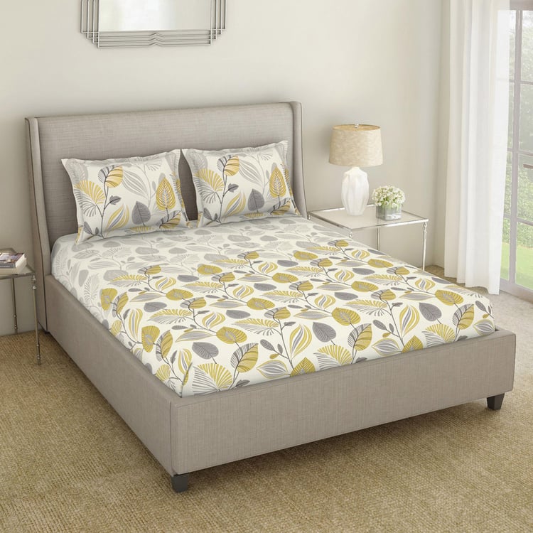 SPACES Occasions Light Brown Printed Cotton Super King Bedsheet Set - 274x274cm - 3Pcs