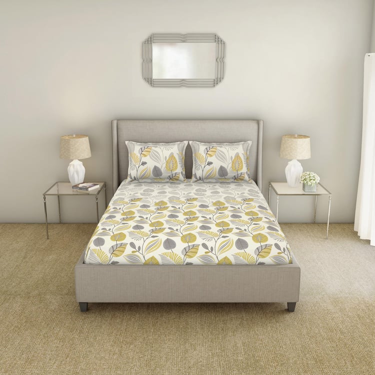 SPACES Occasions Light Brown Printed Cotton Super King Bedsheet Set - 274x274cm - 3Pcs