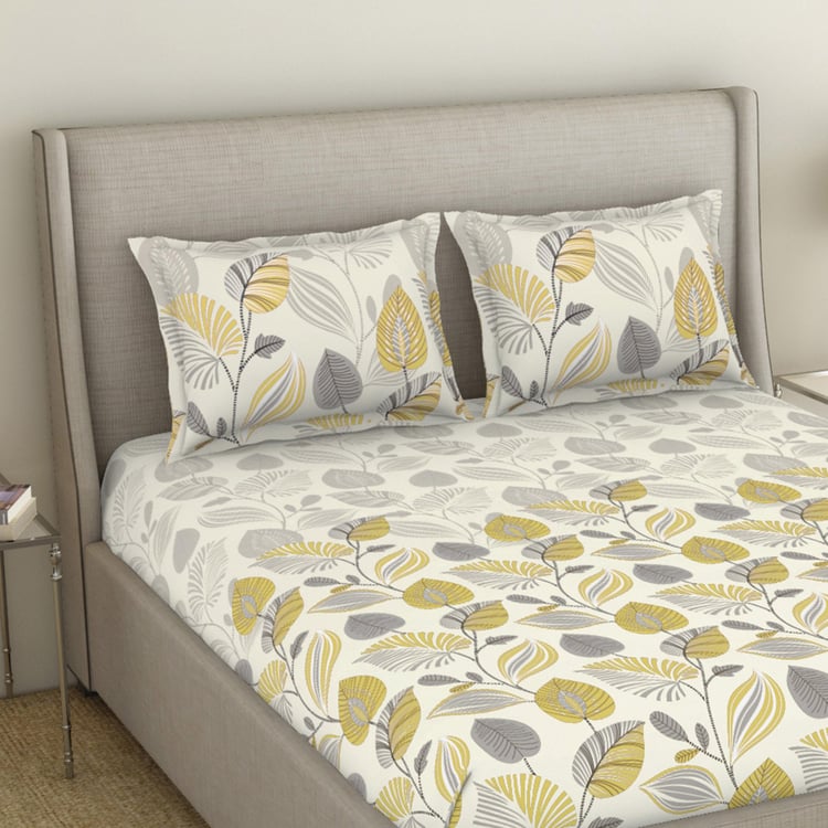 SPACES Occasions Light Brown Printed Cotton Super King Bedsheet Set - 274x274cm - 3Pcs