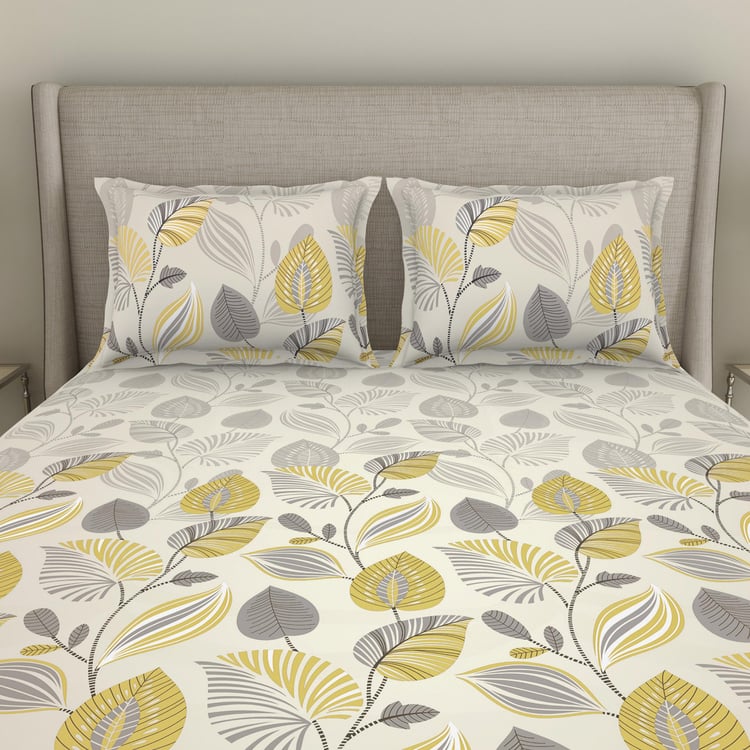 SPACES Occasions Light Brown Printed Cotton Super King Bedsheet Set - 274x274cm - 3Pcs