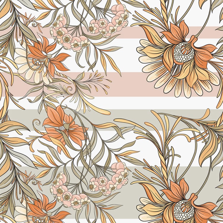 SPACES Essentials Orange Floral Printed Cotton King Bedsheet Set - 224x274cm - 3Pcs