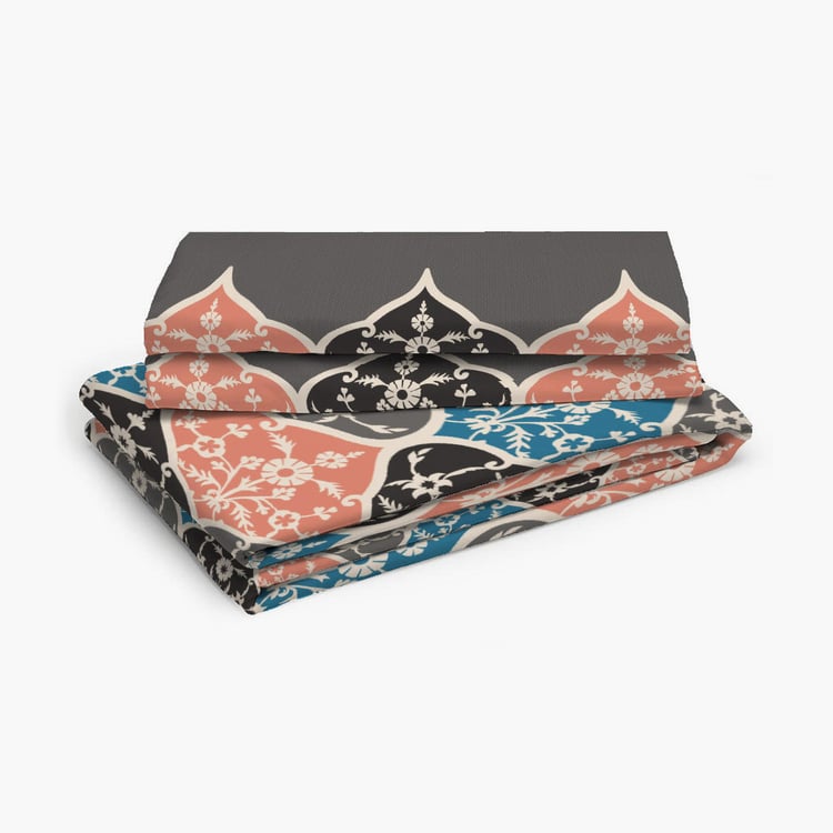 LAYERS Utsav Grey Floral Printed Cotton Queen Bedsheet Set - 254x224cm - 3Pcs