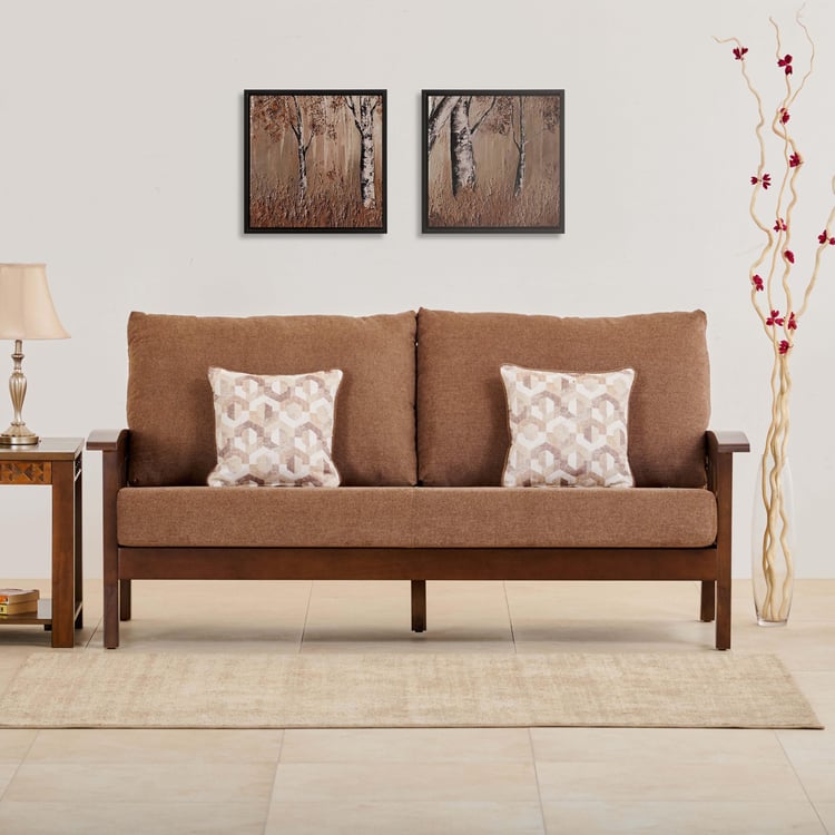 Abby Fabric 3-Seater Sofa with Cushions - Brown