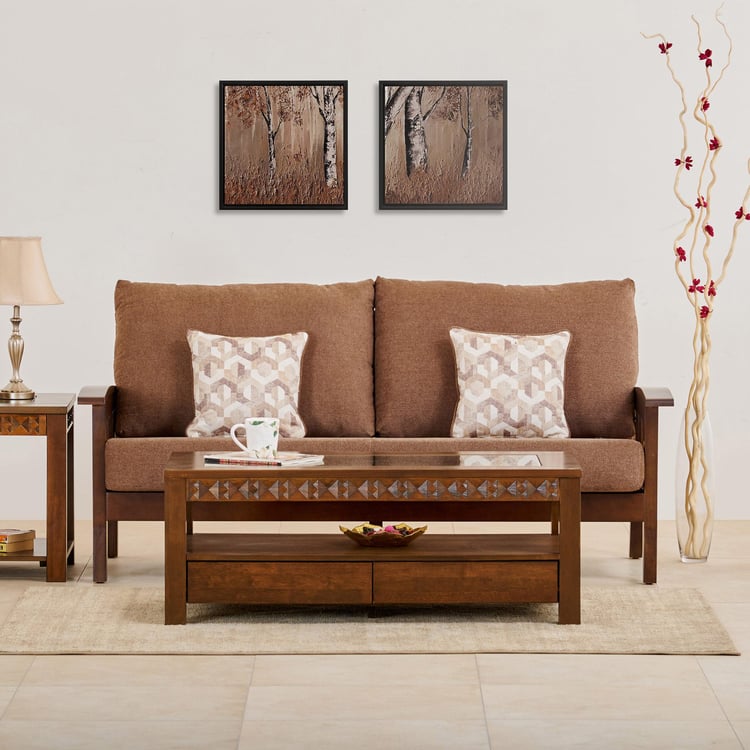 Abby Fabric 3-Seater Sofa with Cushions - Brown