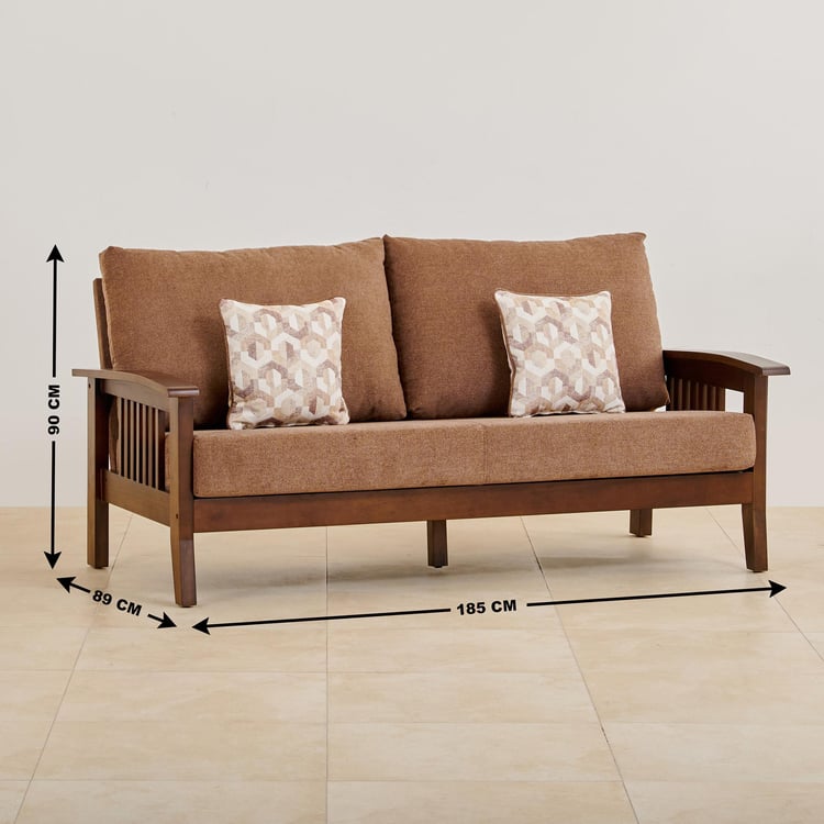 Abby Fabric 3-Seater Sofa with Cushions - Brown