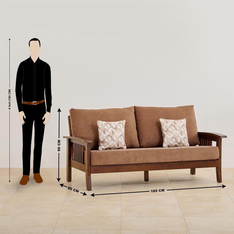 Abby Fabric 3-Seater Sofa with Cushions - Brown