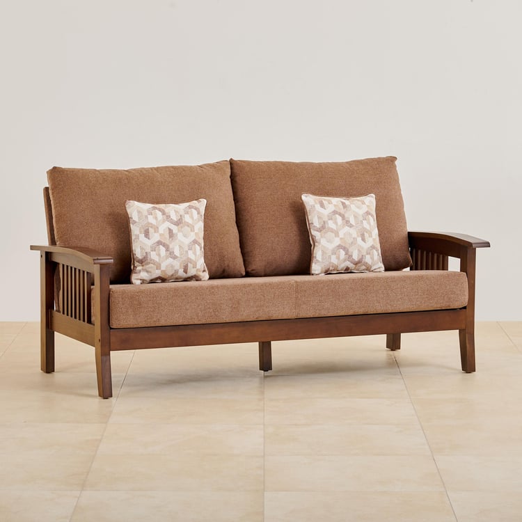 Abby Fabric 3-Seater Sofa with Cushions - Brown