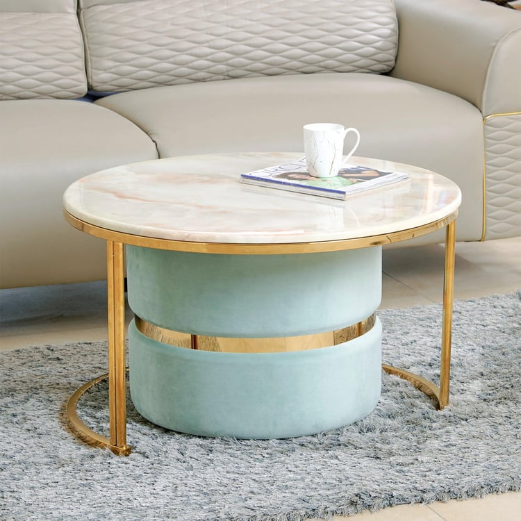 Vegas Faux Marble Top Coffee Table with Pouffe - Gold