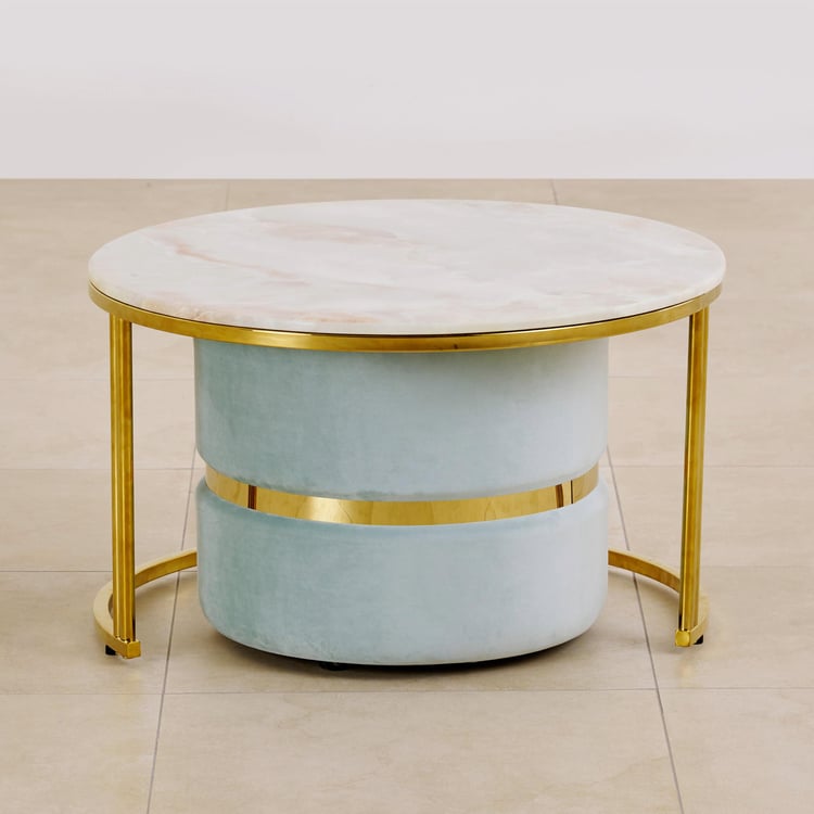 Vegas Faux Marble Top Coffee Table with Pouffe - Gold