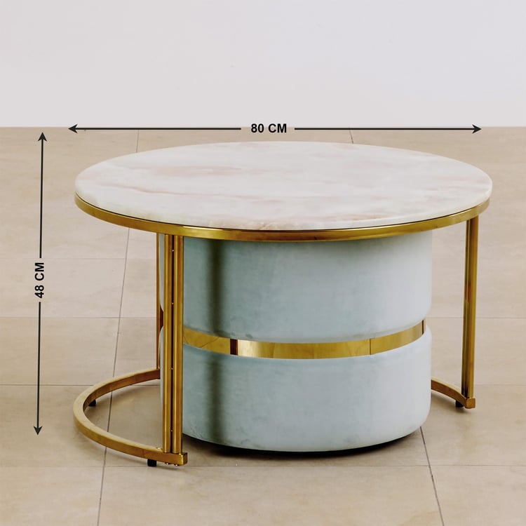 Vegas Faux Marble Top Coffee Table with Pouffe - Gold