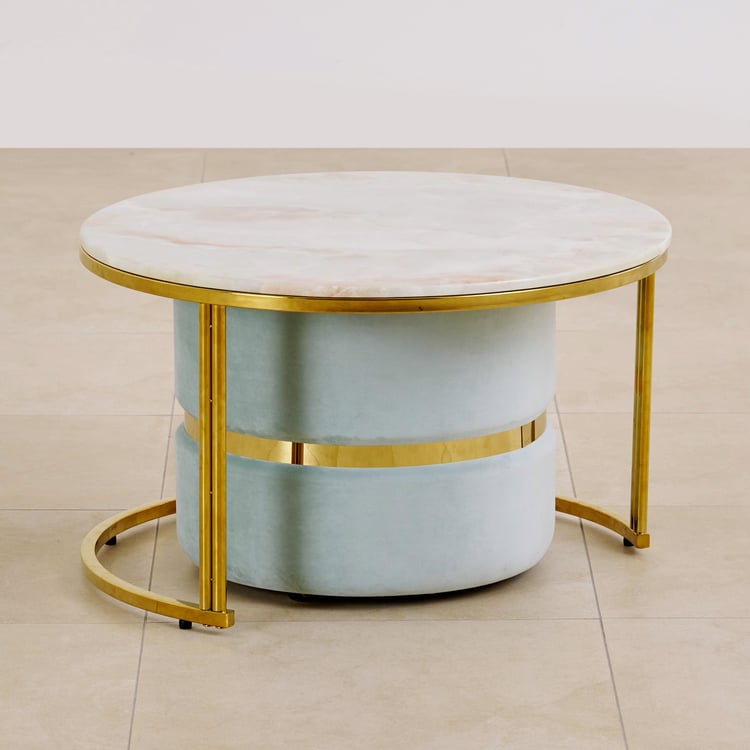 Vegas Faux Marble Top Coffee Table with Pouffe - Gold