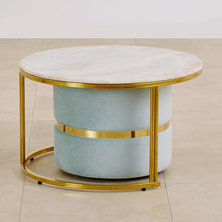 Vegas Faux Marble Top Coffee Table with Pouffe - Gold