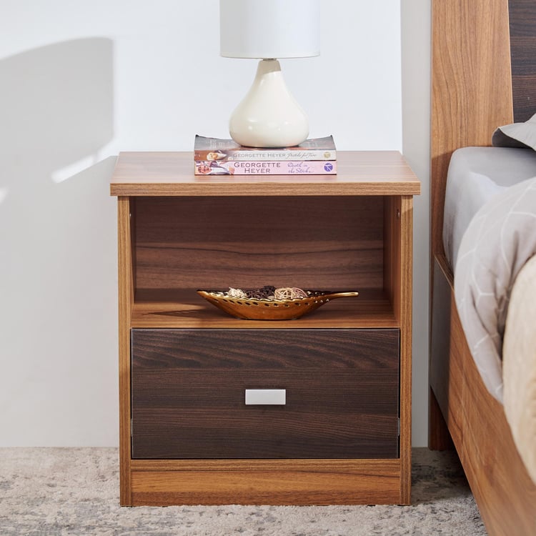 Helios Vincent Bed Side Table with Drawer - Brown