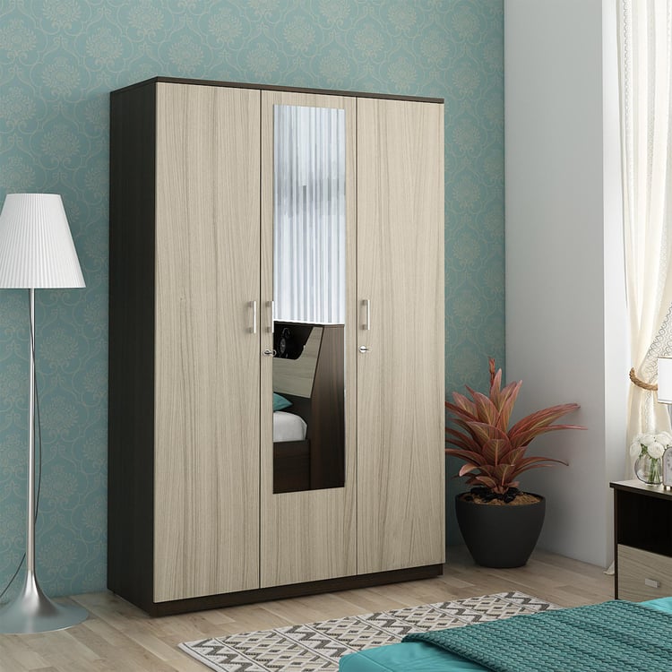 Helios Lawrence 3-Door Wardrobe with Mirror - Beige