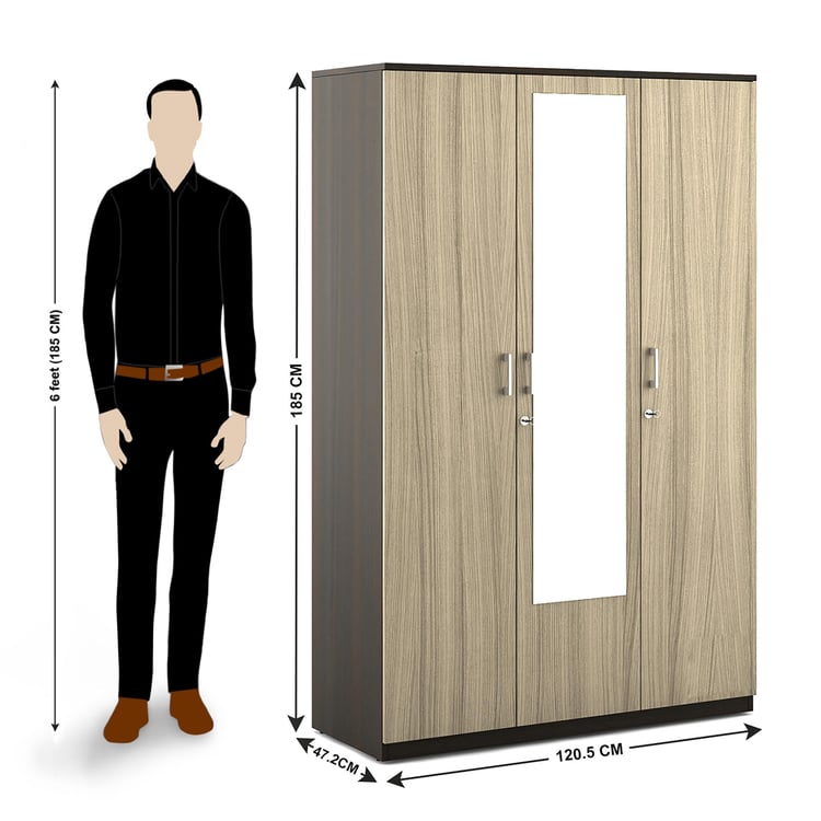 Helios Lawrence 3-Door Wardrobe with Mirror - Beige