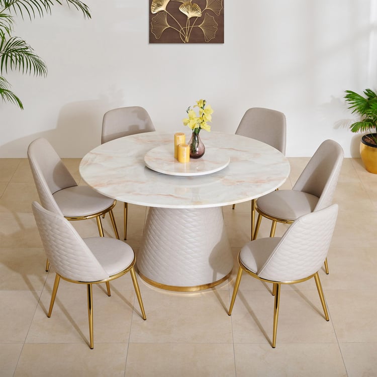 Vegas Faux Marble Top 6-Seater Dining Table - Beige