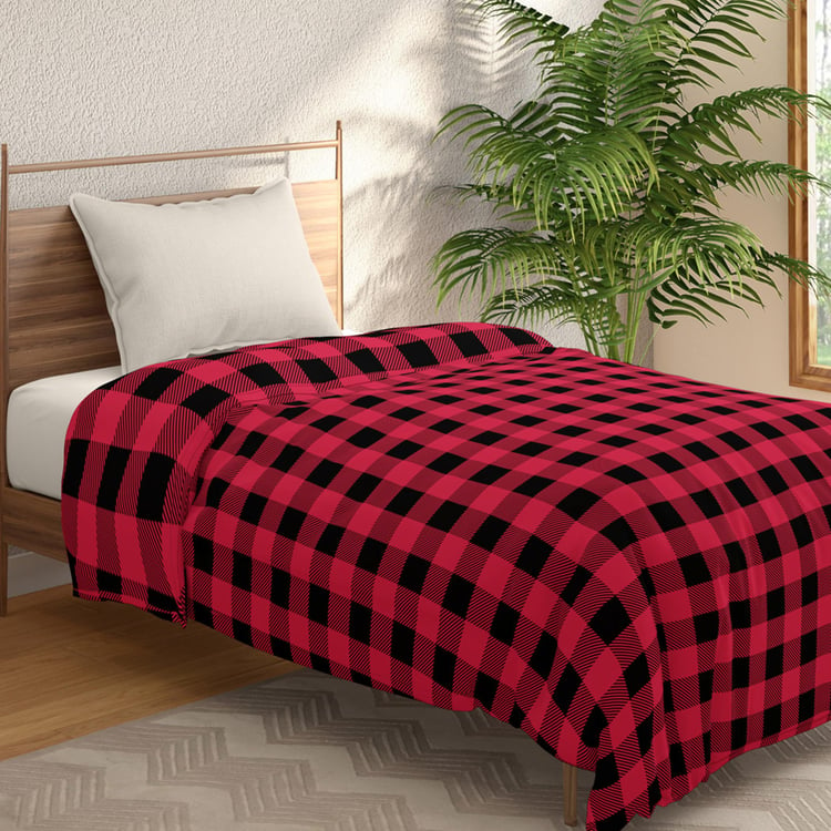 PORTICO Mellow Flannel Checked Single Comforter