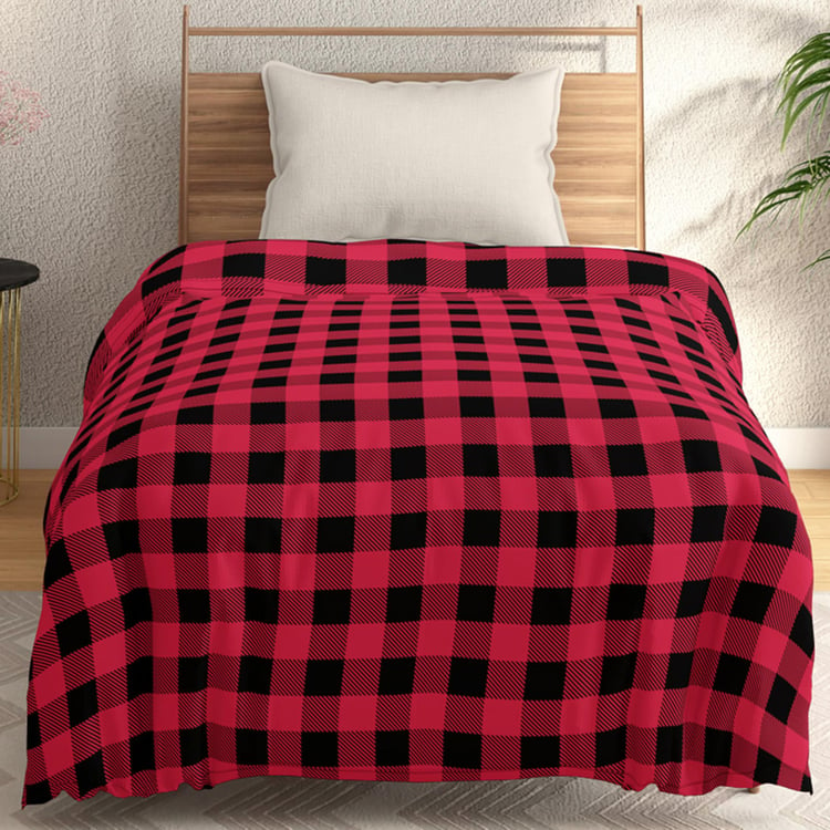 PORTICO Mellow Flannel Checked Single Comforter